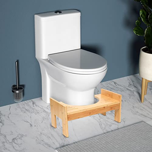XUEMANSHOP Toilettenhocker Erwachsene, Physiologischer Toilettenhocker aus Bambus klappbarer Töpfchenhocker fürs Badezimmer rutschfest für Erwachsene und Kinder