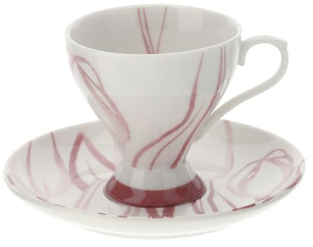 Hervit Set Due Tazzine Caffè in Fine Porcellana con Piattino Linea Tulip - Box 2 Tazze Espresso Forma Moderna con Tulipani - 3 Differenti Colori e Scatola Regalo Ø9x7cm (Rosa)