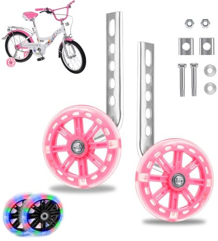 GothicBride Fahrrad Stützräder, Universal Stützräder für kinderfahrrad Flash Räder Hilfsräder, Stützräder für 12,14,16,18,20 Zoll Kinder Singlespeed Fahrrad (Rosa)
