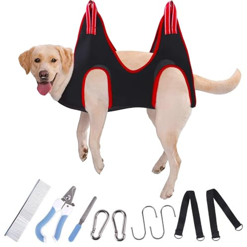 10 In 1 Dog Grooming Hammock with Comb & Nail Clippers Dog Clipping Harness Holder Durable Dog Nail Trimming Hammock for Nail Clipping and Bath Grooming(L/M/S) (L)
