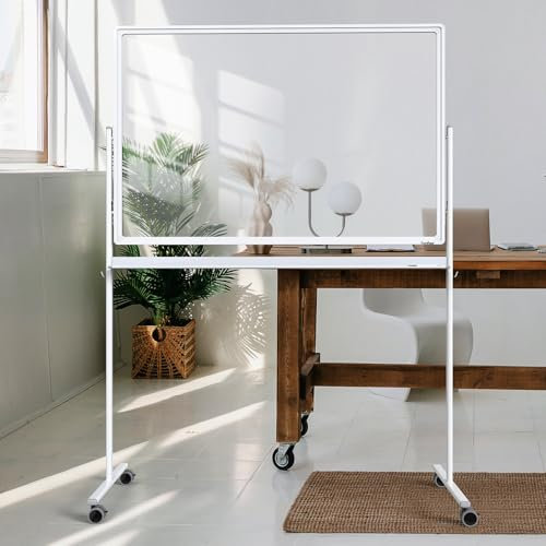 Grand tableau blanc mobile en verre transparent sur roulettes, effaçable à sec avec support, pour bureau, maison, école, 122 x 81,3 cm, avec papier graphique