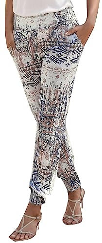 Generic Sommerhose Damen Lange Haremshose Schlupfhose mit Taschen Blumen Straight Bein Hose Freizeithose Damen Sommer Stoffhose Jogginghose - Black, L