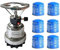 Hornillo gas Camping carcasa y placa de acero inoxidable + 6 cartuchos de gas 190 gr
