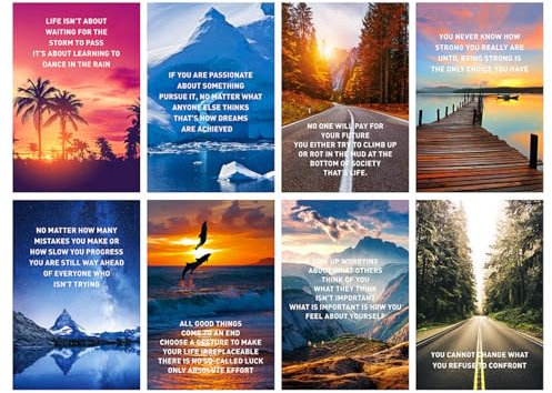 Oadnijuie Motivierende Wandkunst-Poster, 8 Blatt, englische Wörter, inspirierende Bilder für Büro, Schule, Klassenzimmer, Kinder, Wohnzimmer, Dekoration, Geschenk, Motivationsposter für Zimmer,