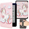 KEROM Étui pour Kindle Paperwhite 6 (5e/6e/7e Génération, 2012-2017, Modèle : EY21/DP75SDI), Coque Étui de Protection en Cuir avec Dragonne et Fonction de Veille/Réveil Automatique, Licorne