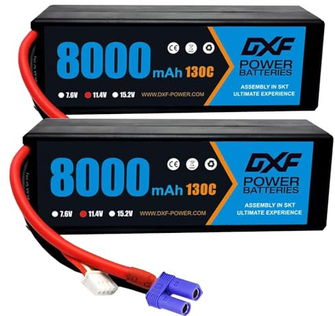 DXF High-Performance 2Pack 3S LiPo Battery 8000mAh 11.4V 130C Discharge lipo battery with EC5 Plug for RC Cars - rc battery Fits Losi, HPI Strada XB 1/10 RTR Buggy & More
