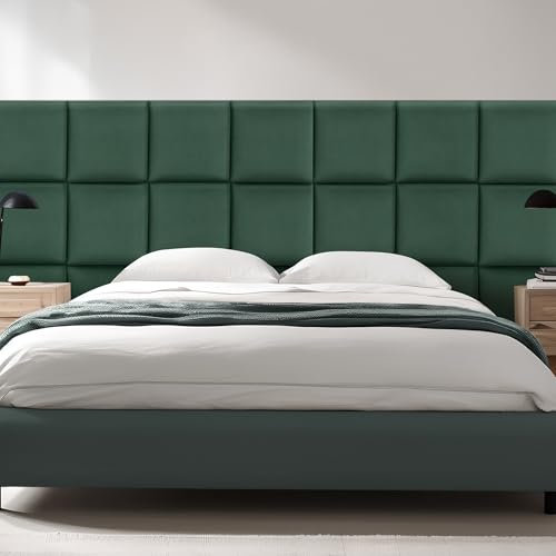 [neu.haus] Wandkissen Carpino 4er Set 30 x 30 cm Wandpolster Samt Dunkelgrün Wandpaneele gepolstert Kopfteil für Bett Polsterpaneel zum Kleben