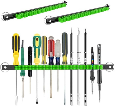 3-H Magnetic Screwdriver Holder,Magnetic Tool Holder Strip,Space Saving Tool Organizer Rack,Tool Magnet Bar for Workshop Garage Home | Fits up to 13 Screwdrivers,14 Inch(2 green)