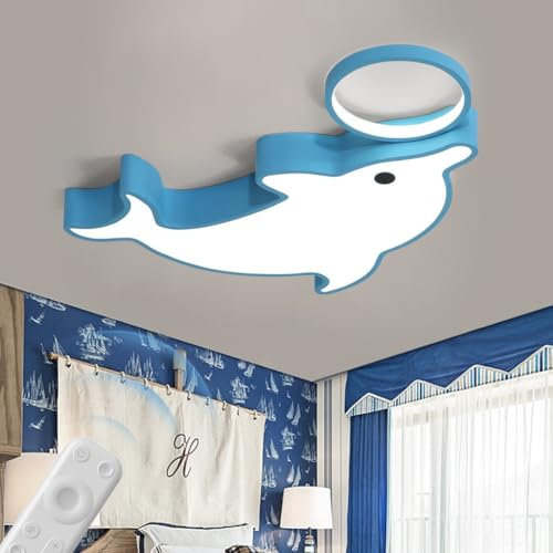 MyLjp Moderne LED Deckenleuchte Kreative Cartoon Delphin Deckenleuchte Blaue Deckenleuchte Stufenlos Dimmbar Mit Fernbedienung Geeignet Für Kinderzimmer Schlafzimmer Kinderzimmer Wohnzimmer