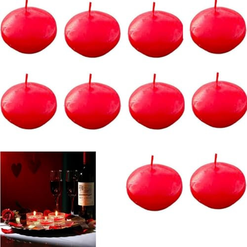Bougies Flottantes,10 Pièces bougies flottantes sans parfum,Bougies décoratives flottantes,Petites Bougies Flottantes,pour Fête de Mariage Piscine Spa,Rouge