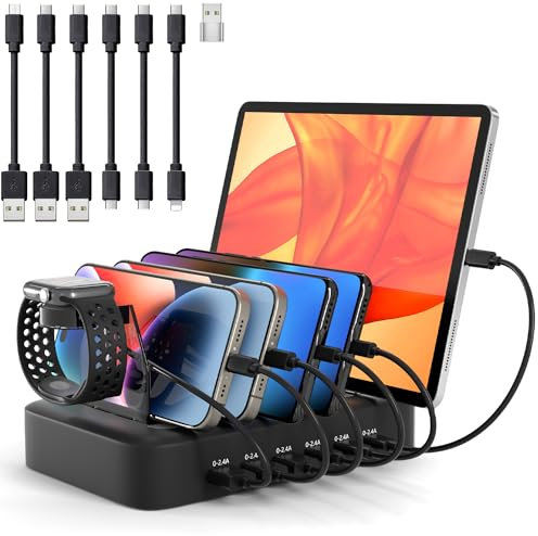 PD Ladestation USB C für mehrere Geräte Schnelles PD 90W 6-Port Ladegerät mit 3X PD 20W USB C Ladeanschluss, Schwarz