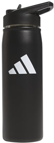 adidas Borraccia termica in metallo con cannuccia da 600 ml, a doppia parete calda e fredda, in acciaio inox 18/8, nero/bianco, taglia unica