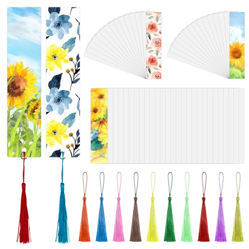 100 Stück Sublimationslesezeichen Blanko mit 100 Bunten Quasten, 15x4cm - Doppelseitig Bedruckbar - DIY Geschenkset für Lehrer, Weihnachten, Einschulung