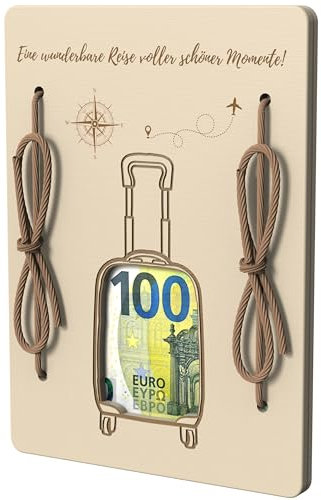 EQUIK PRODUCTS Grußkarte aus Holz | Geldgeschenk, Geldbörse, Holzgeldtasche | Originelles Geburtstagsgeschenk | Lustiges Geschenk | Geschenk für Reisen, Geburtstage | Holzkarte mit Muster (Koffer)