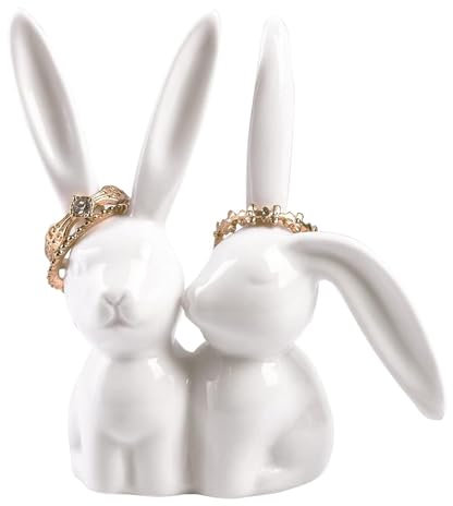 Keramik Hase Schmuck Ringhalter, Hasen-Ringhalter, Ring Halterung Schmuck, Deko Hase Paar, Keramischer Weißer Hase, Weiß Gefärbter Porzellanhase, Kann zur Dekoration des Esstisches Verwendet Werden