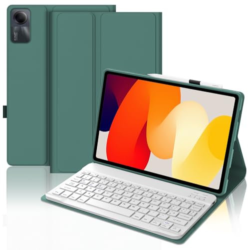 WAVATA Tastiera per Redmi Pad SE 11 2023, Custodia Tastiera per Xiaomi Redmi Pad SE Magnetica Staccabile Bluetooth Italiano QWERTY Layout, Verde Scuro