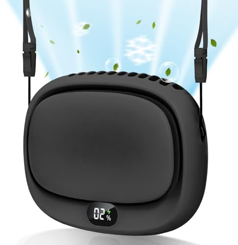 Ventilatore Portatile Da Collo, Mini Ventilatore Palmare, Ventilatore Personale Ricaricabile Tramite USB, 5 Velocità Regolabili, Ventilatore Indossabile A Mani Libere Per Casa, Viaggi, Esterni, Nero