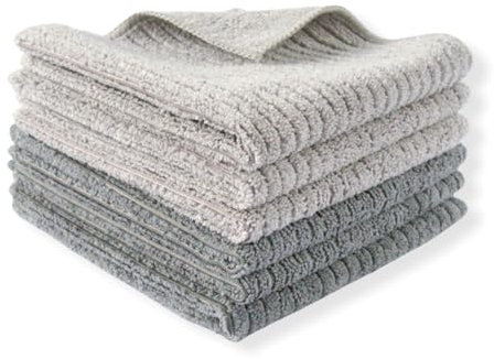 Maat Haus - Paños de Limpieza de Microfibra - Paños de Limpieza Multiusos - Bayetas de Microfibra Reutilizables - Pack de 6 (Beige - Gris/Rayas, 30 x 40 cm)