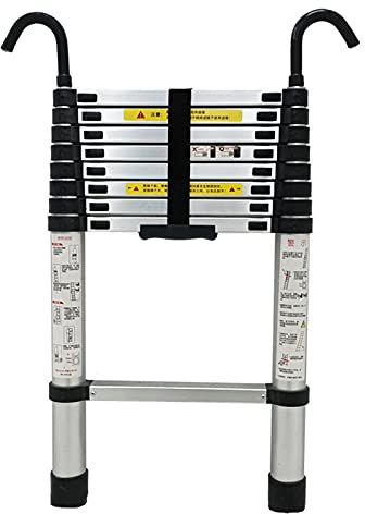 Heavy Duty Telescopic Ladder with Hook - 20ft Extendable Aluminum Folding Ladder for Home, Roof, Tent, Attic, Outdoor Use - 1.9m/6.2ft Compact Size
