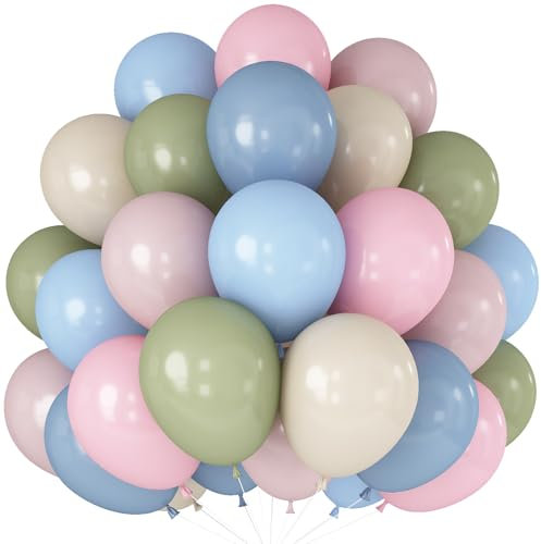 Palloncini rosa, blu, verdi, 30,5 cm, 60 pezzi, rosa pallido, beige, azzurro, azzurro, bianco, sabbia, verde polvere, elio, palloncini in lattice per arco boho, compleanno, giardino, tè, feste