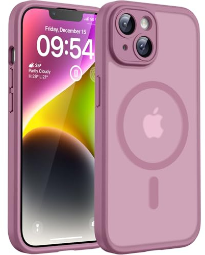 TOCOL für iPhone 14 Hülle für MagSafe, Vollständiger Kameraschutz, Eingebauter Magnetring, Stoßfest Kratzfest Transluzente Matt Handyhülle für iPhone 14 Case 6,1 Zoll, Flieder Lila