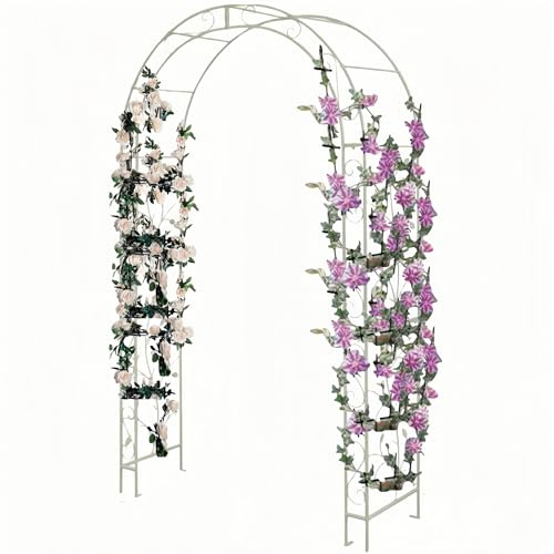 Fitlin Metal Round Garden Arch for Wedding Ceremony Outdoor Gazebo Frame with Flower Stand and Backdrop Decoration Ideal for Proposals Anniversaries and Parties(White,1.2 * 2.2m)