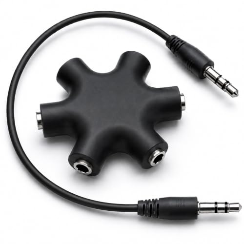 NEW LEADER Headphone Splitter, Audio Splitter 3.5mm Jack with 5 Ports, Multi Stereo Headset Adapter for Sharing Sound, Compact Travel Friendly Design, Works with Mobile, Tablet, Gaming Console