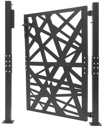 Gartentor Stahl Garten Metalltor 105 * 125 cm Gartentür für Garten Terrasse, Abschließbar Zauntor Gitter mit Griffe und 7* Schlüssel, 180° Öffnungs- und Schließbereich, (Schwarz)
