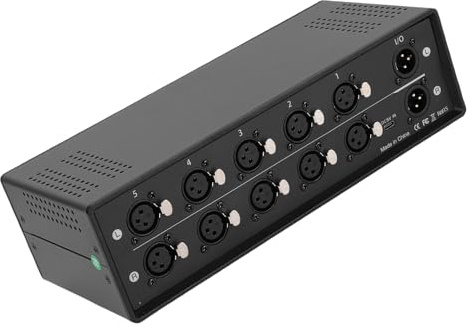 RiToEasysports Audio-Umschalter, 5-Wege-XLR-Audio-Umschalter-Auswahlbox, 5-in-1-Ausgang, Symmetrischer Signalsplitter mit Fernbedienung für Studio-Live-Setup-Audiophile