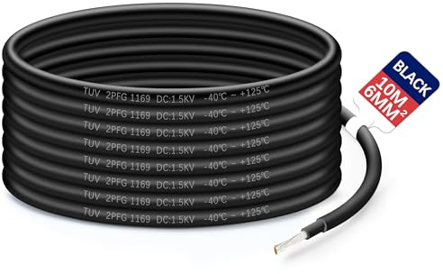 Solar Panel PV Cable DC Rated Red Black 4mm² 6mm² 10/20/35m (BLACK, 6mm²-10m)