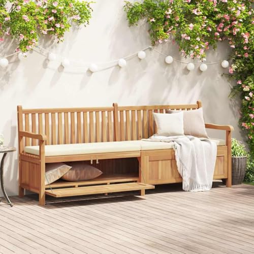 fadaoet Garden Bench with Storage Space Made of Solid Teak Wood, 228 x 60 x 90 cm, Rustic for Garden, Outdoor Furniture, Bench with Swivel Doors and Durable Construction for Patio and Lawn