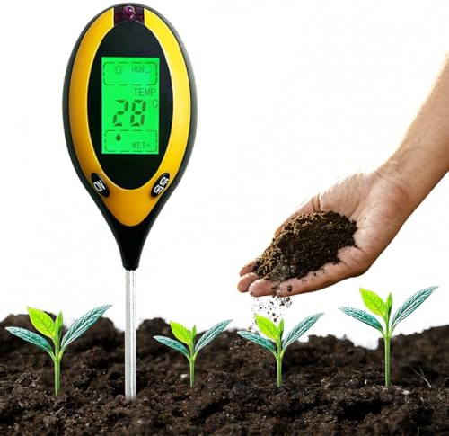 Bodentester 4 in 1, Plant Bodentest Messgerät, Boden Feuchtigkeitsmessgerät für Bodenfeuchtigkeit/pH/Temperatur/Licht, Boden-pH-Messer, PH Messgerät Erde für Outdoor Indoor Garten, Bauernhof, Rasen