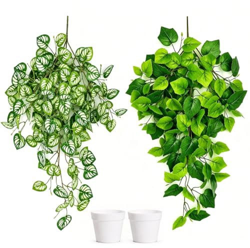VEEKAY 2 Pezzi Piante Pendenti Artificiali,Simulazione Pianta Appesa,Edera Finta Pianta Artificiale Pothos Decorativa,piante pendenti finte per Balconi, Giardini, Soggiorno