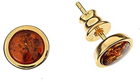 Bernstein Ohrringe, kleine runde Ohrstecker aus 925/000 Sterling Silber vergoldet mit Bernstein von Artisana-Schmuck