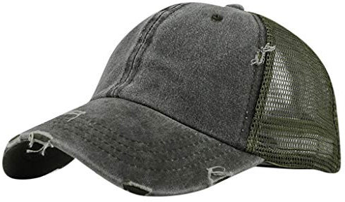 Damen Baseball Kappe Pferdeschwanz Cap Washed Vintage Basecap Sport Mütze Verstellbar Ponytail Baseballmütze mit Zöpfen Loch Loop Unisex Herren Baseball Cap Hip Hop Mesh Cap