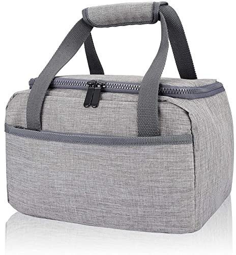 Isolierte Lunch-Tasche, 8L Wasserdichte Tote Lunch Cooler Bag, Wiederverwendbare Auslaufsichere Picknick Tragbare Einfrierende Lunch Tote Bag für Frauen Männer Erwachsene Kinder Schüler (Grau)