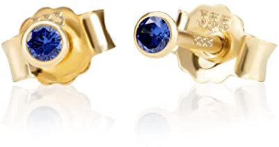 NKlaus Paar 2,0mm 333 Gelb Gold 8 Karat Ohrstecker Kristall Zirkonia Blau Butterfly Verschluss Damen Mädchen 3338