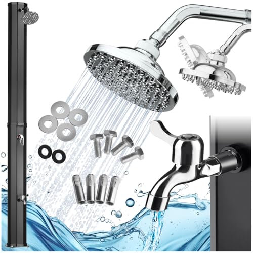 TecTake® Doccia Solare 35 Litri, Doccia da Giardino, Doccia Solare da Esterno, Doccia da Esterno per Giardino, Campeggio o Piscina con Soffione Orientabile e Rubinetto - Nero