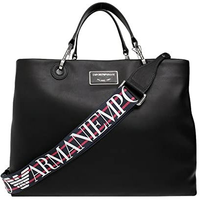Emporio Armani Borsa a mano Nera con tracolla regolabile, estraibile logo All Over. Targhetta nella parte anteriore con logo. Pochette interna estraibile con chiusura zip. Chiusura bors