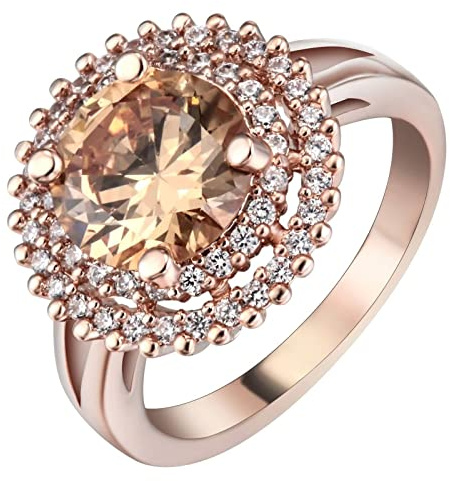 Homxi Ring Rosegold für Damen,4 Zinken mit Rund Zirkonia Rosegold Kupfer Ringe Damen Verlobungsring Ring Damen Gr.52 (16.6)-62 (19.7)