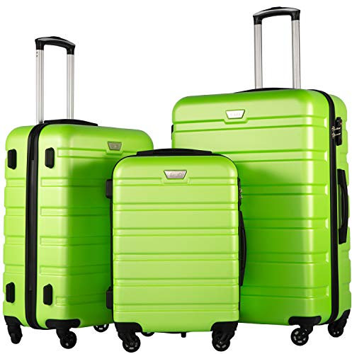 COOLIFE Hartschalen-Koffer Trolley Rollkoffer Reisekoffer ardschale Boardcase Handgepäck mit TSA-Schloss und 4 Rollen (Apfelgrün, Koffer-Set)