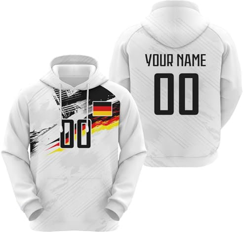 Yolovi Deutschland Personalisiertes Fussball Kapuzenpullover mit Namen Nummer Fans Hoodie Stretch Sweatshirts für Herren Damen Jugendliche