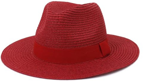 Sombrero de paja transpirable con cinta para el sol, para primavera, verano, vacaciones, Panama, Fedoras, sombrero unisex para playa, jazz, rosso, 6 7/8 / 7 1/8