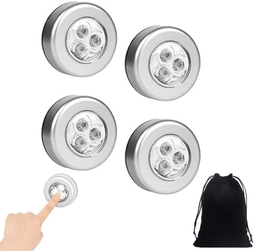 Luce Notturna Sensore Movimento, 4 Pezzi LED per Armadi, Interna Wireless a Induzione, Alimentazione a Batteria - per Guardaroba, Cucina, Vetrina, Toletta, Corridoio