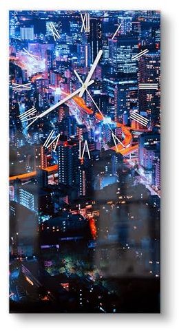 DEQORI Glasuhr | horizontal 30x60 cm | Motiv Lichtermeer Tokyo | große XXL Design Uhr aus Glas | leise Wanduhr für Wohnzimmer & Küche | Moderne Hingucker Uhr für die Wand