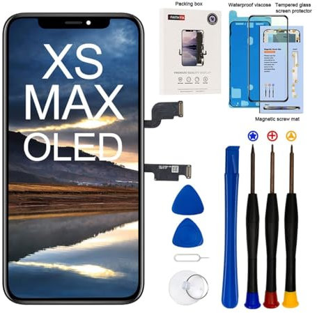 EFaith Pantalla de repuesto para iPhone Xs Max, pantalla OLED Full HD de 6.5 pulgadas, pantalla táctil 3D, kit de reparación de marco digitalizador con adhesivo impermeable, herramientas, vidrio