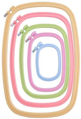 ANNASAMDO 5 Stück Stickrahmen Set mit 5 Größen Quadrat Stickrahmen, Kunststoff Rechteckig Kreuzstichrahmen Stickerei Ring Nähwerkzeug für DIY Stickprojekt, Kunsthandwerk, Nähen (Mehrfarbig)