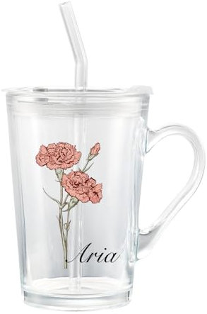 Glimmerday Verres à Boire avec Couvercles et Pailles en Verre, Verres à Bière Personnalisés en Forme de Canette, Parfaits pour la Bière, Cadeau de thé Glacé pour Mamans et Femmes