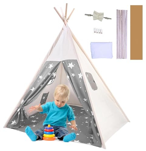 Tipi Zelt für Kinder Indoor 116x120cm Waschbar Tippi Kinderzelt für Drinnen,Tipi Zelt Kinderzimmer, Spielzelt für Mädchen & Jungen,Spielzeug für 3~5 Jahre
