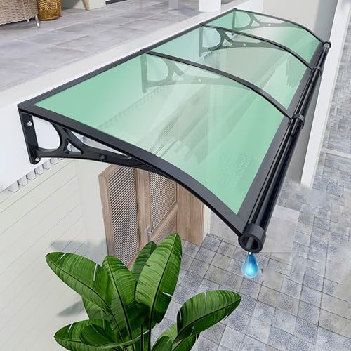 Tenda da sole per porte esterne, tenda da tetto, tenda da tetto in policarbonato, riparo per porte d'ingresso, tenda da porta con grande lavandino, protezione UV, pioggia e neve, verde erba, 120 x